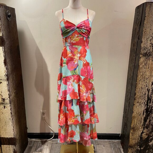 Brand New 2025 Hutch Designs Kennedi Dress in Watercolor Orchids Shantung - Picture 4 of 7